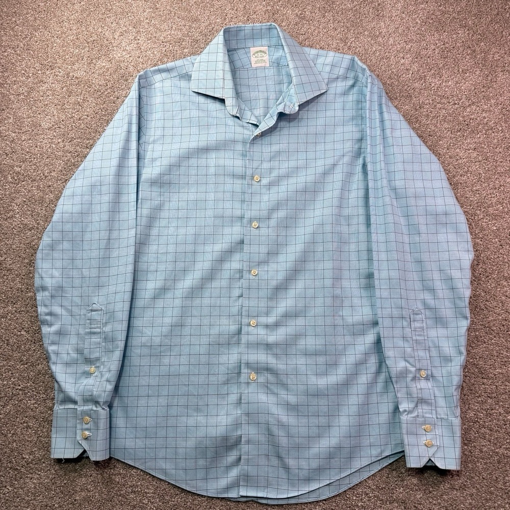 Brooks Brothers Shirt Mens 16 35‎ Button Down Blue Cotton Regular Fit Non Iron
